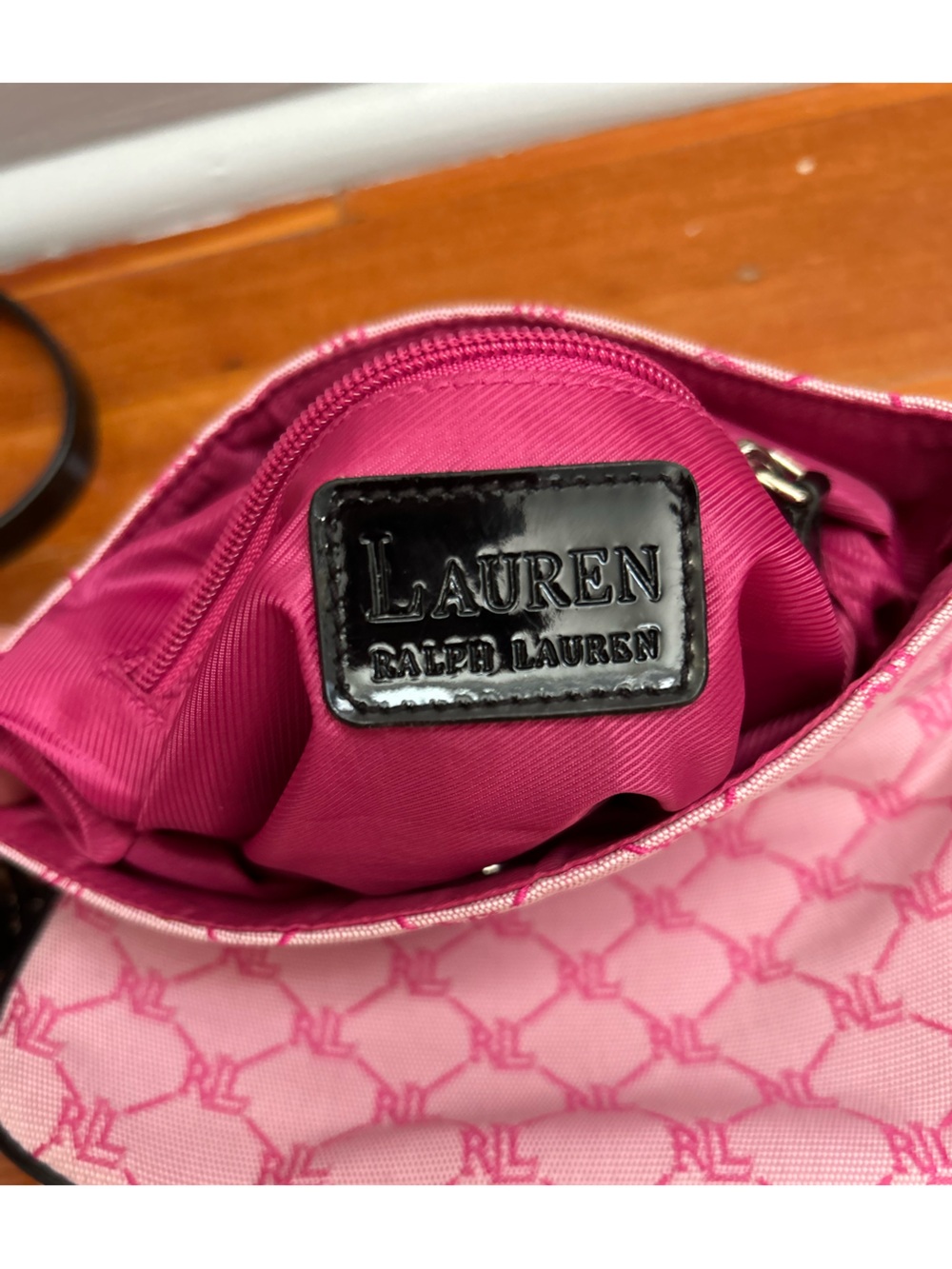 Lauren Ralph Lauren Pink Monogram Crossbody Bag Y2K Logo Canvas - Picture 4 of 5